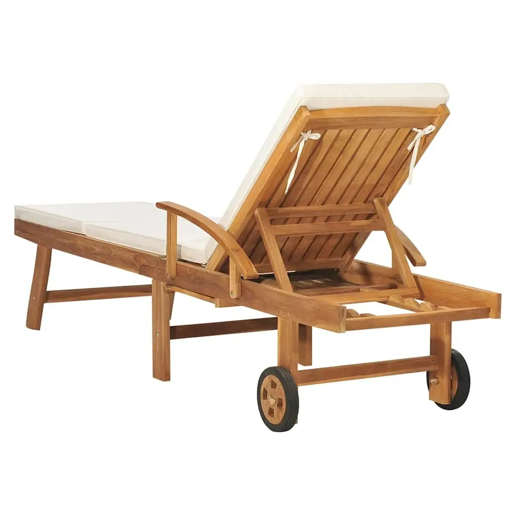 Sun Lounger Outdoor Garden Adjustable Backrest Cream Teak Wood