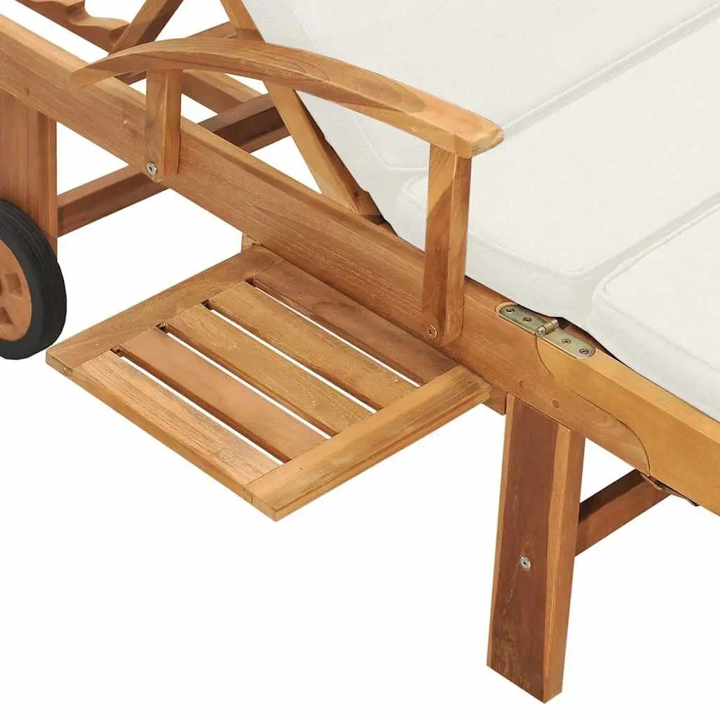 Sun Lounger Outdoor Garden Adjustable Backrest Cream Teak Wood