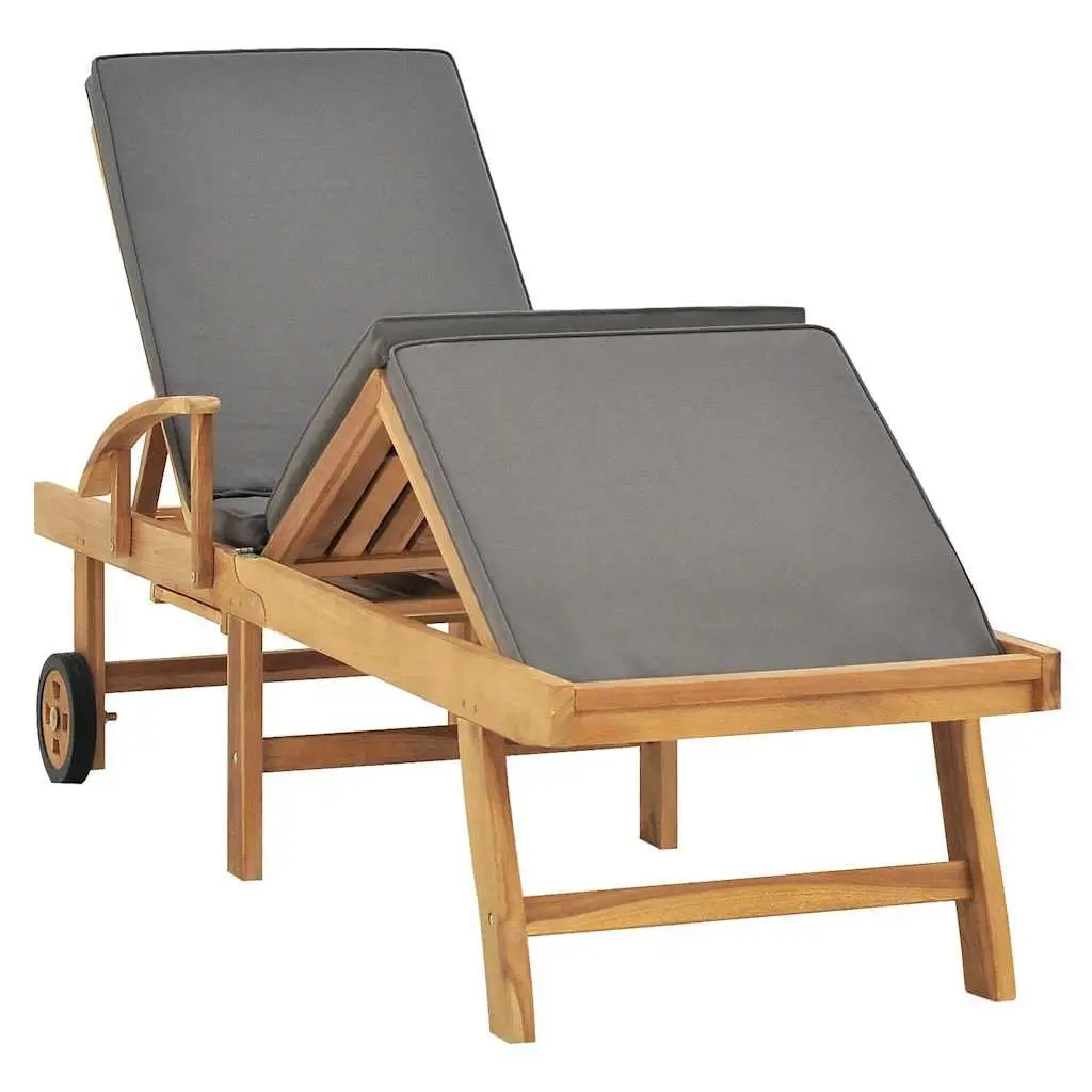 Sun Lounger Outdoor Garden Adjustable Backrest Cushion Teak Wood