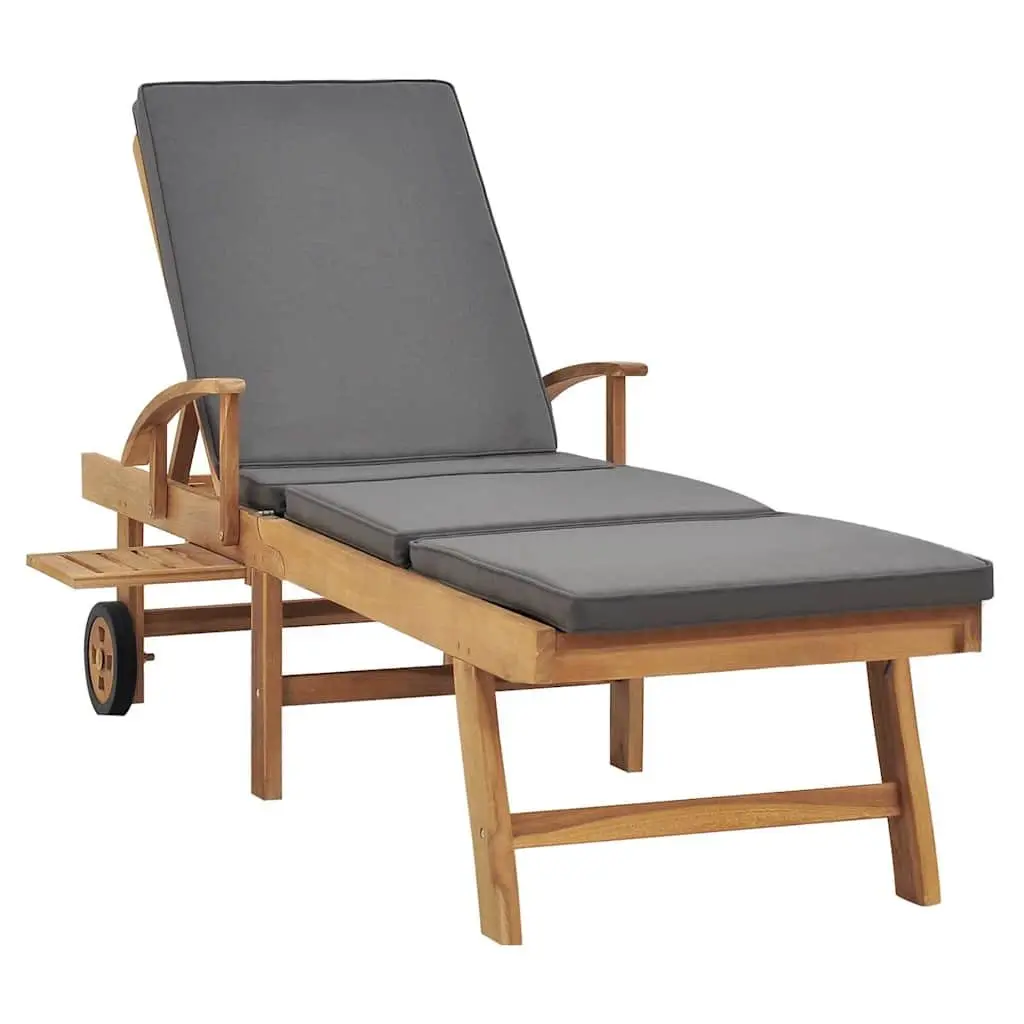Sun Lounger Outdoor Garden Adjustable Backrest Cushion Teak Wood