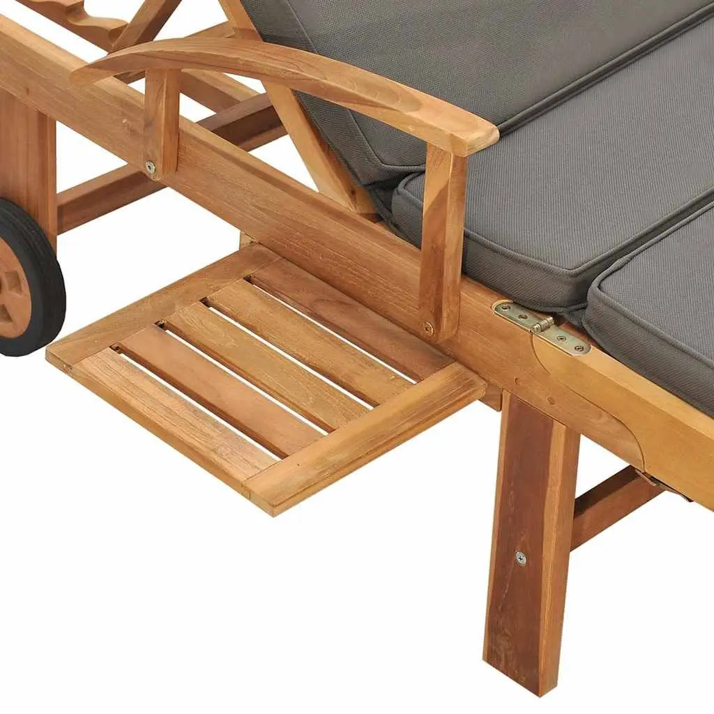 Sun Lounger Outdoor Garden Adjustable Backrest Cushion Teak Wood