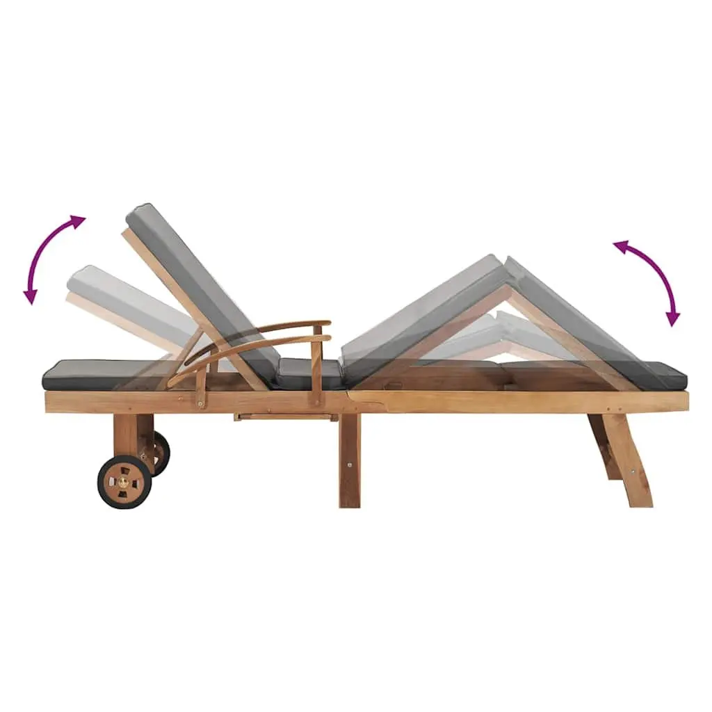 Sun Lounger Outdoor Garden Adjustable Backrest Cushion Teak Wood