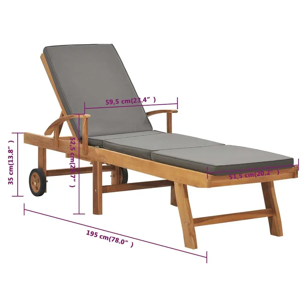 Sun Lounger Outdoor Garden Adjustable Backrest Cushion Teak Wood