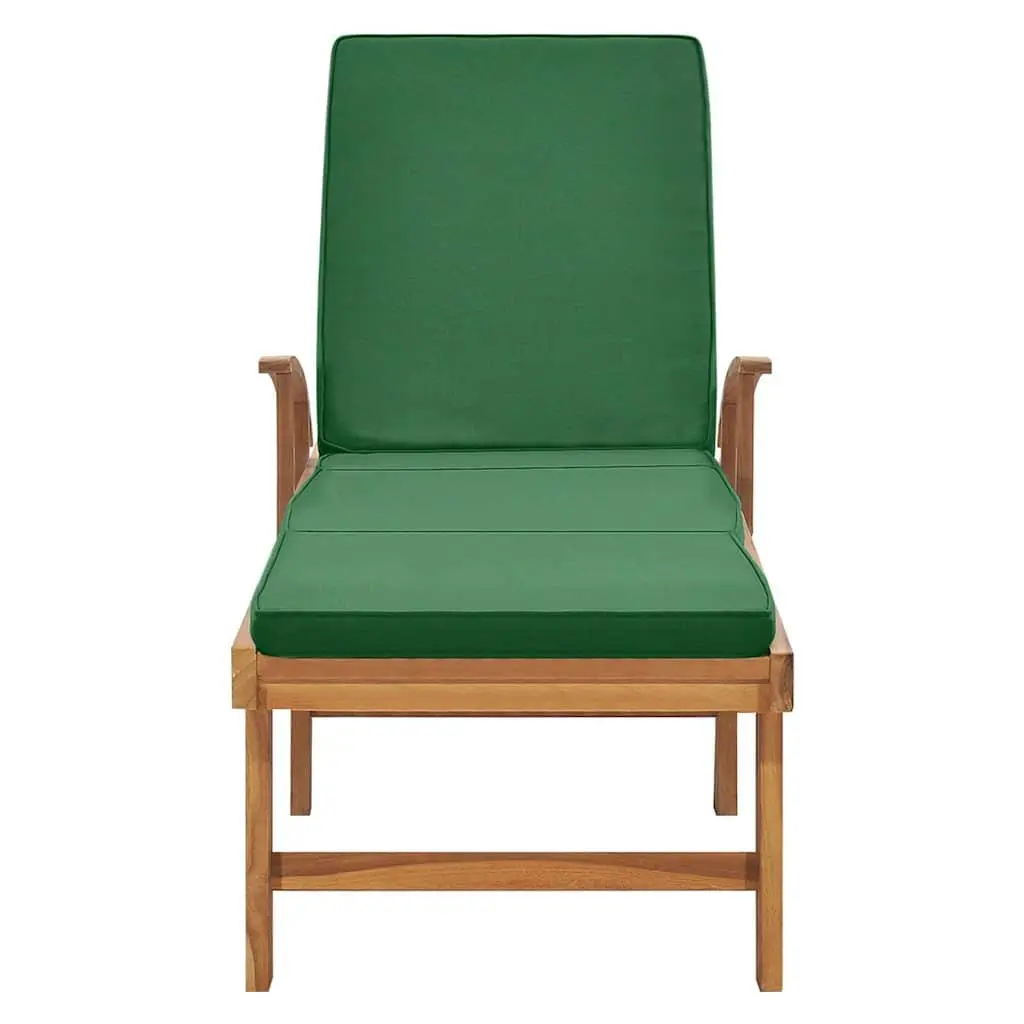 Teak Wood Sun Lounger Outdoor Garden Patio Deck Chair with Cushion Green