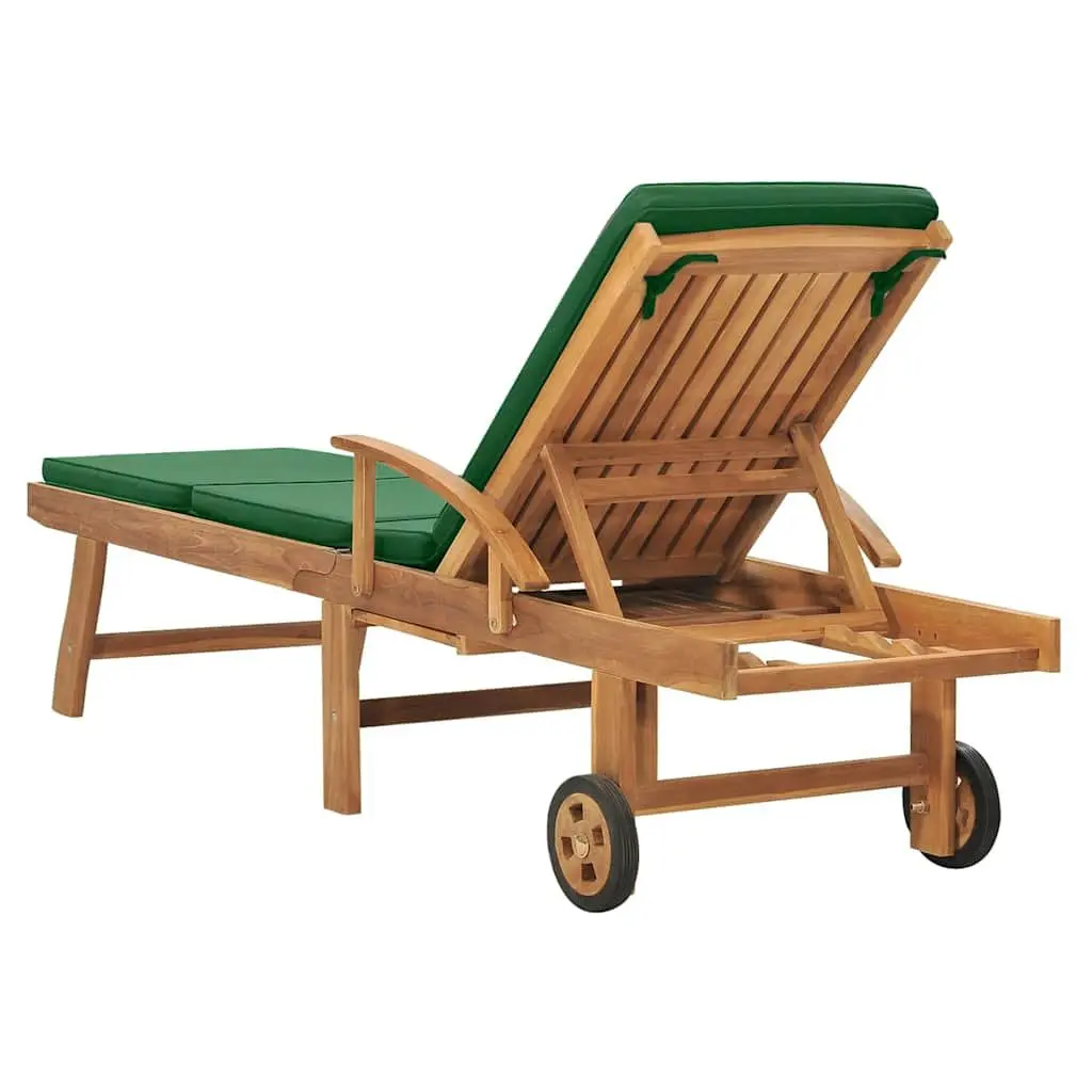 Teak Wood Sun Lounger Outdoor Garden Patio Deck Chair with Cushion Green