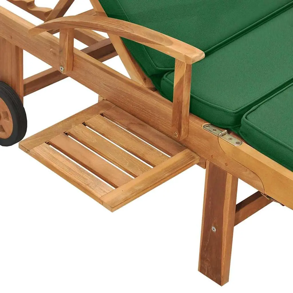 Teak Wood Sun Lounger Outdoor Garden Patio Deck Chair with Cushion Green