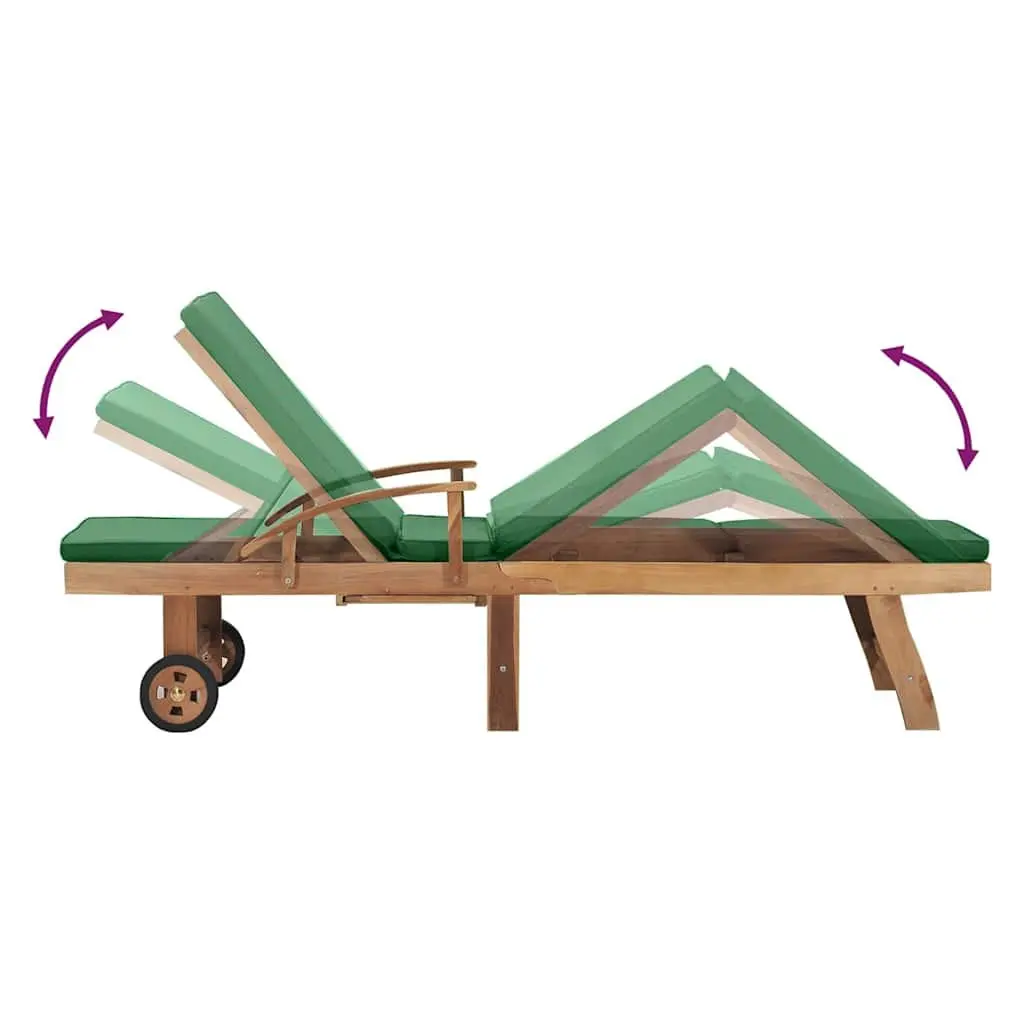 Teak Wood Sun Lounger Outdoor Garden Patio Deck Chair with Cushion Green