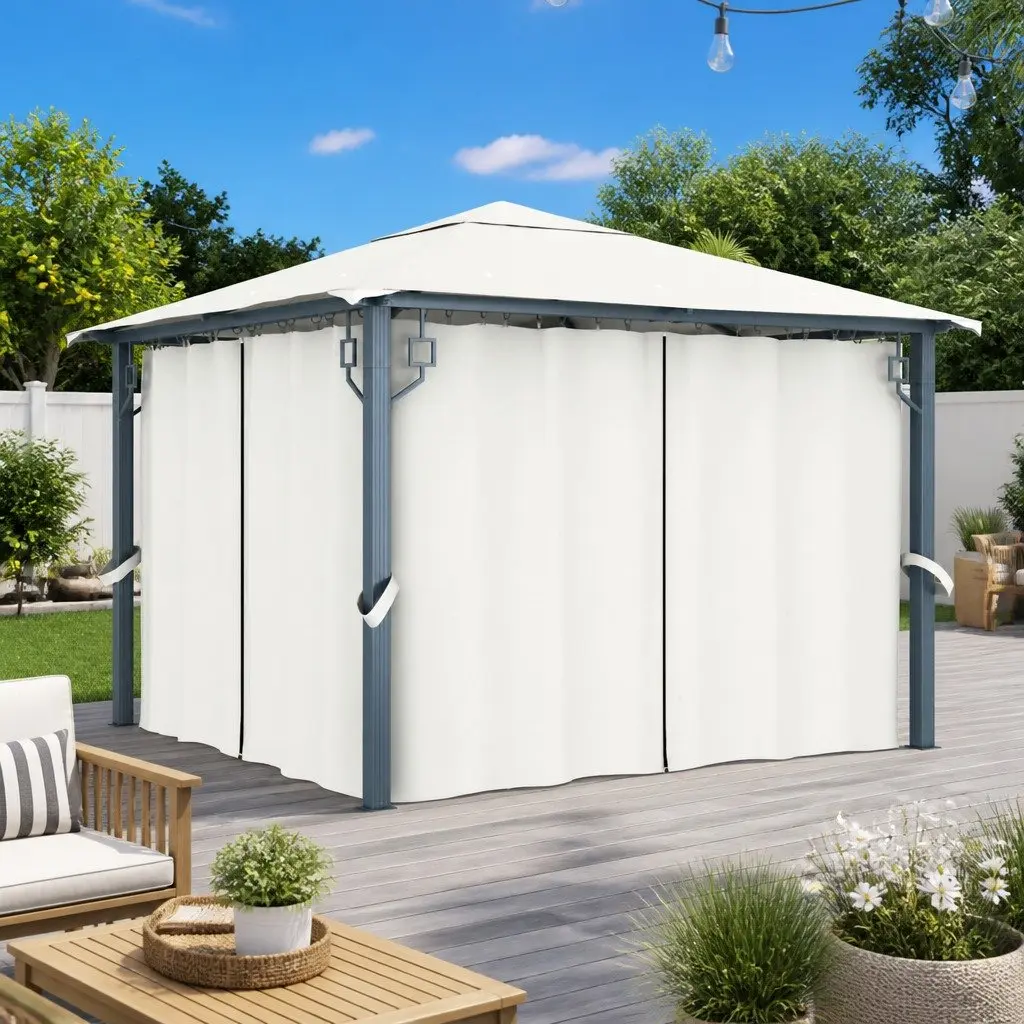 Gazebo Outdoor Canopy Pavilion 300x300 cm with Curtain Cream