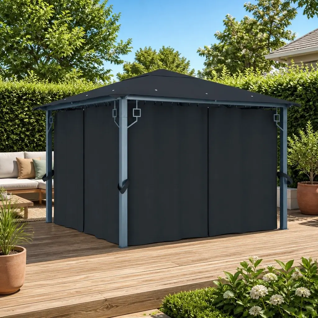 Outdoor Canopy Gazebo Anthracite 300x300 cm with Removable Curtain Sidewalls for Garden Events