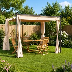 Gazebo 3x3 m in Cream with Steel Frame and Curtains