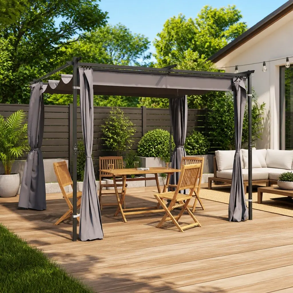 Gazebo with Curtains 3x3 m