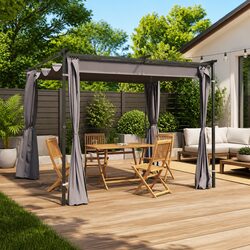 Gazebo with Curtains 3x3 m Outdoor Shelter Party Tent Backyard Shade Structure