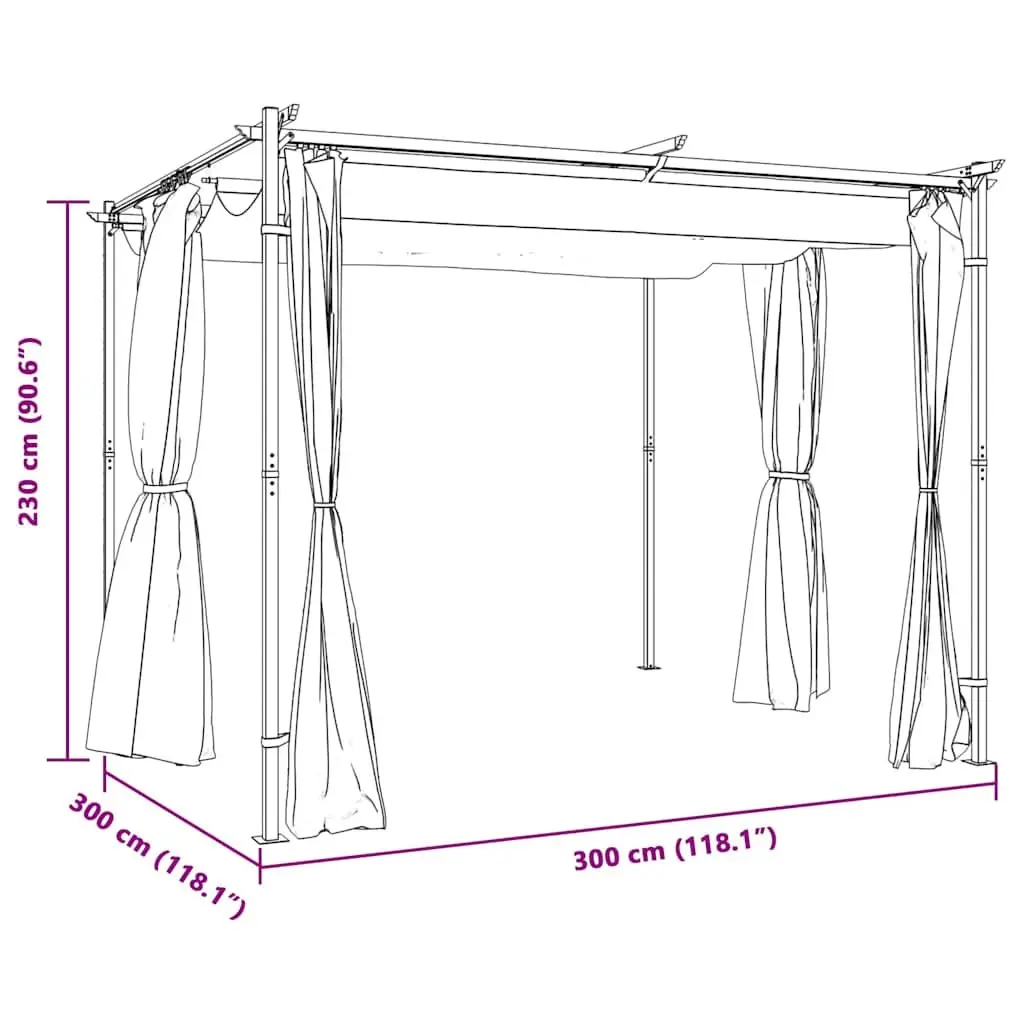 Gazebo with Curtains 3x3 m