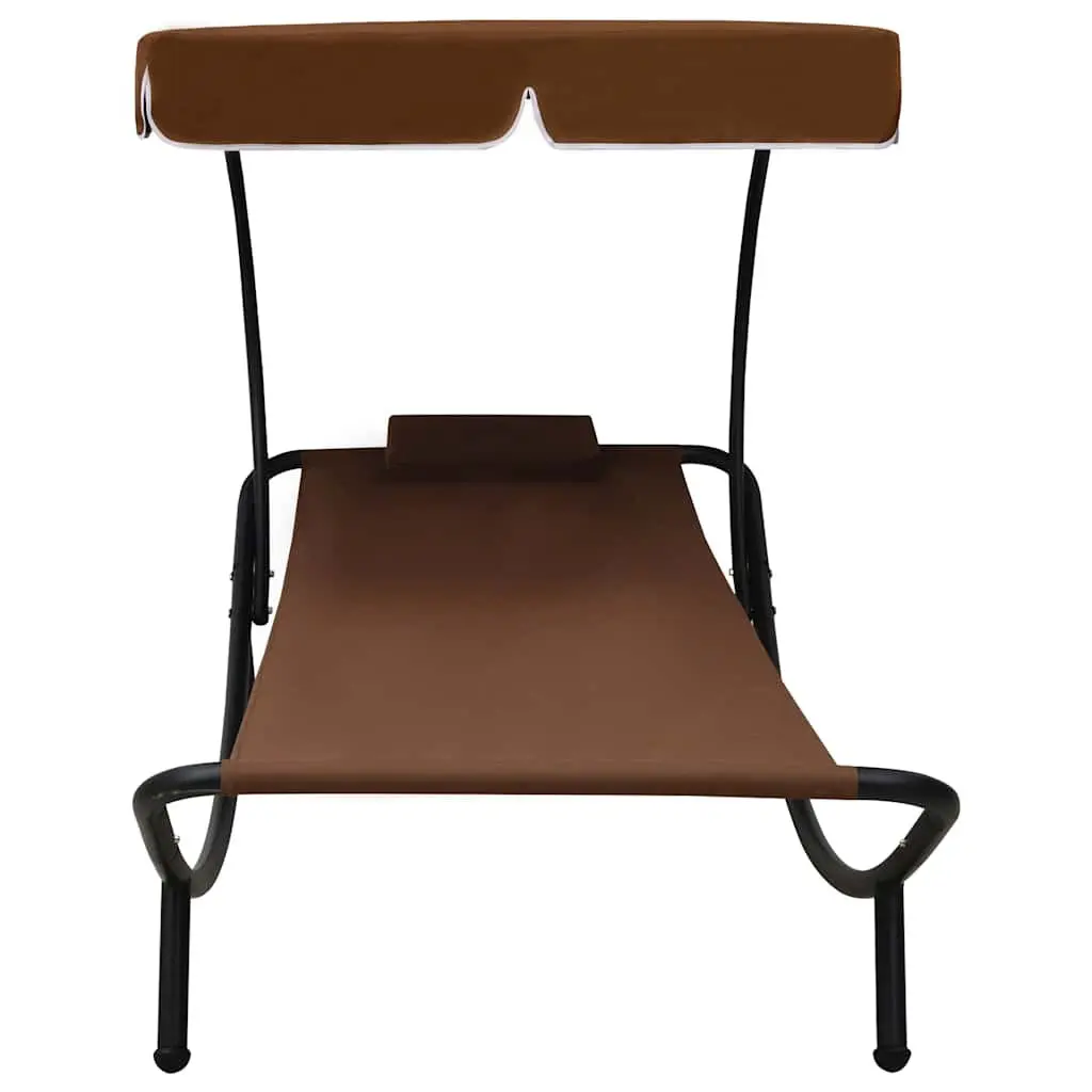 Outdoor Sun Lounger Bed for Garden Patio Beach with Canopy Pillow Brown
