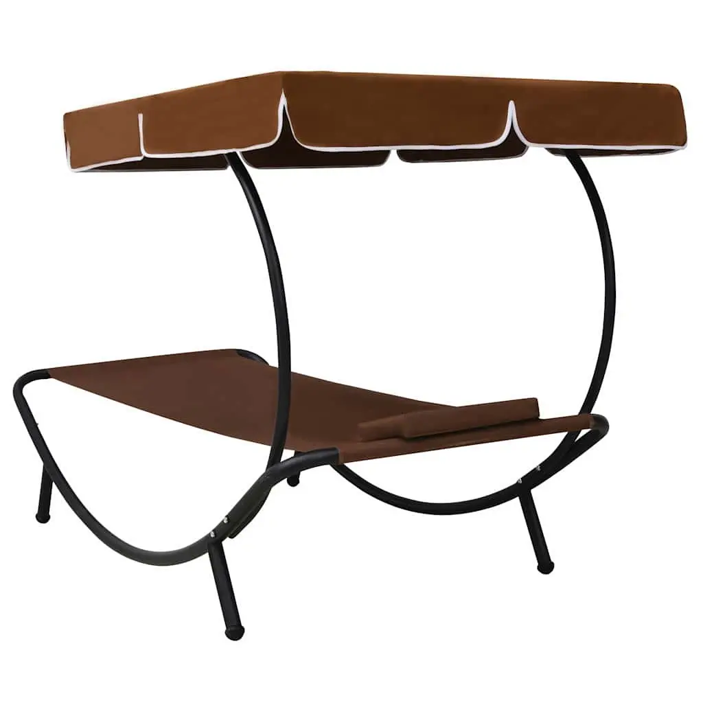 Outdoor Sun Lounger Bed for Garden Patio Beach with Canopy Pillow Brown