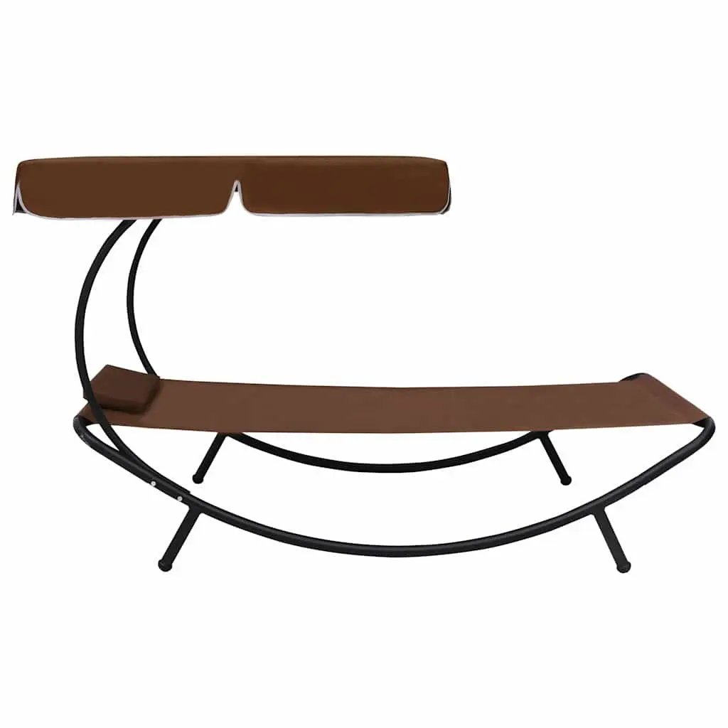 Outdoor Sun Lounger Bed for Garden Patio Beach with Canopy Pillow Brown