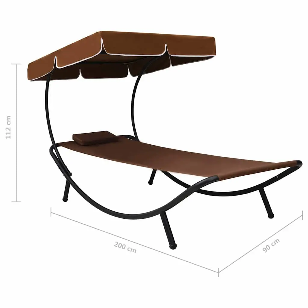Outdoor Sun Lounger Bed for Garden Patio Beach with Canopy Pillow Brown