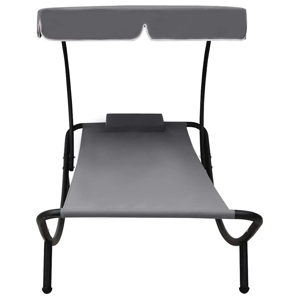 Sun Lounger Bed for Garden Patio Grey with Canopy and Pillow
