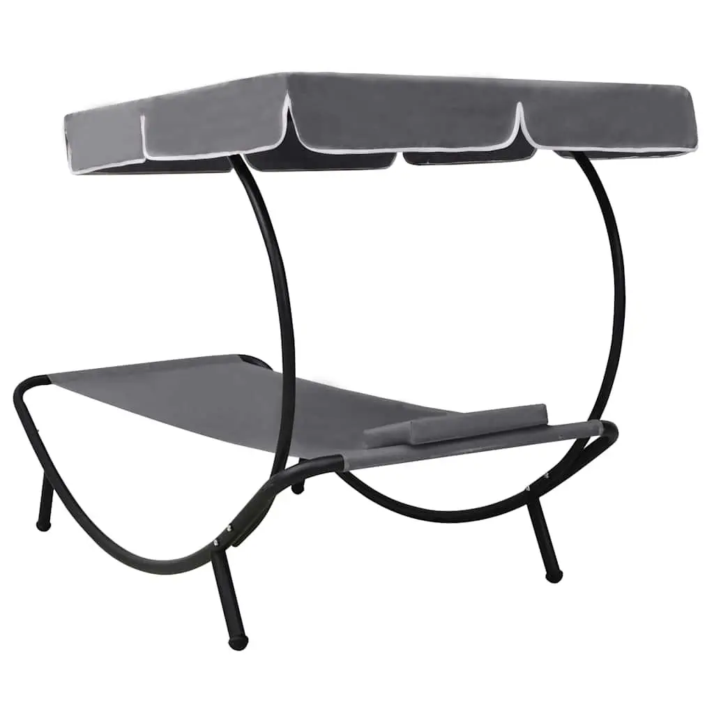 Sun Lounger Bed for Garden Patio Grey with Canopy and Pillow