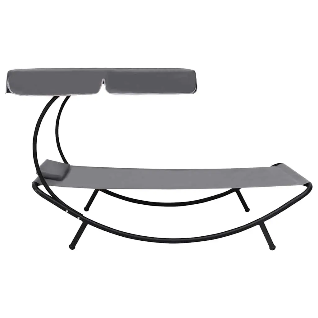 Sun Lounger Bed for Garden Patio Grey with Canopy and Pillow