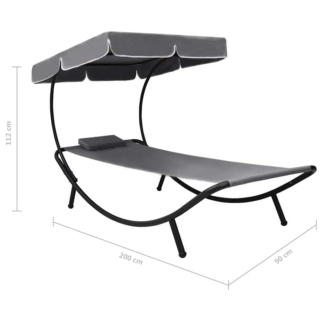 Sun Lounger Bed for Garden Patio Grey with Canopy and Pillow