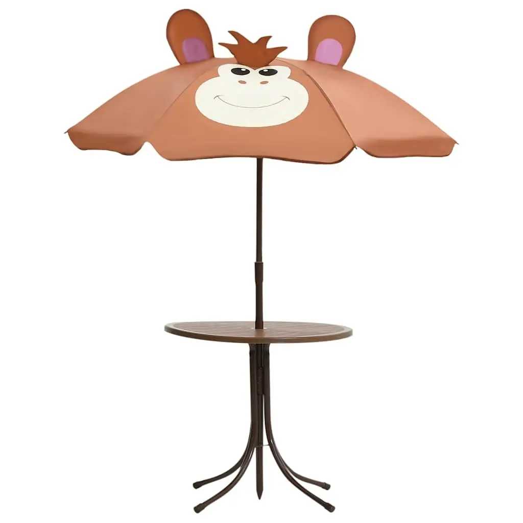 Kids Garden Bistro Set Outdoor Furniture 3 Piece Table Chairs Parasol Brown