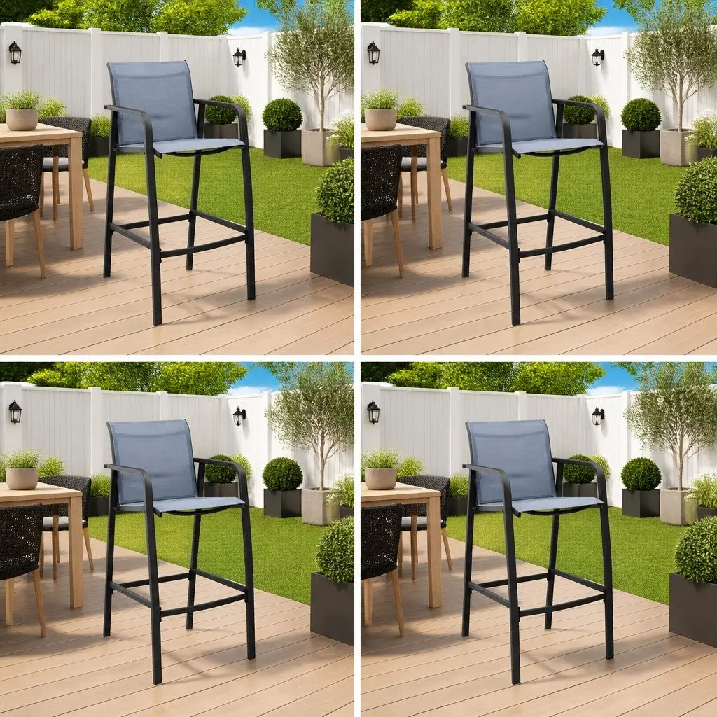 Outdoor Bar Chairs Set 4 Piece Grey Textilene Patio Garden Furniture