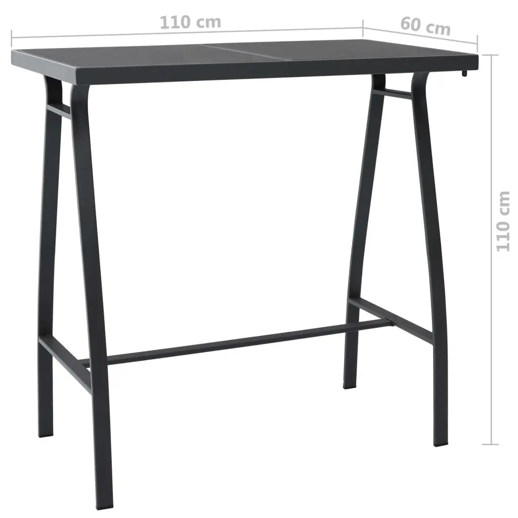 Garden Bar Table Outdoor Patio Furniture Black Steel Frame Tempered Glass Top 110L x 60W x 110H cm