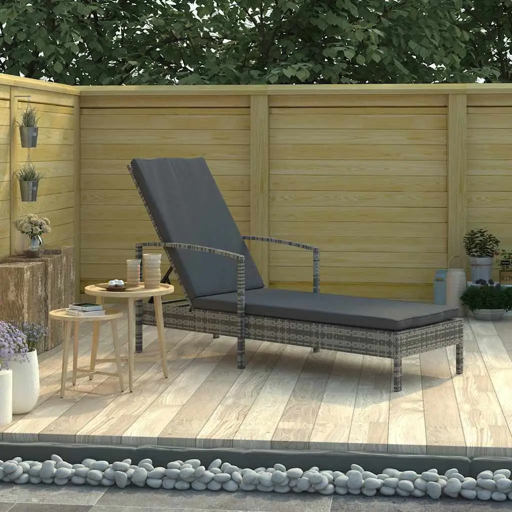 Sun Lounger Outdoor Patio Adjustable Grey Poly Rattan Chair