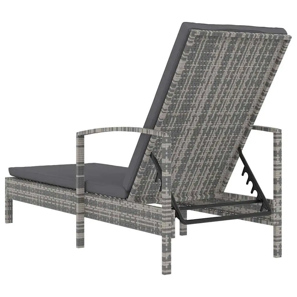 Sun Lounger Outdoor Patio Adjustable Grey Poly Rattan Chair