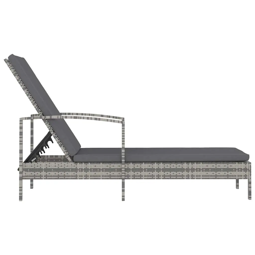 Sun Lounger Outdoor Patio Adjustable Grey Poly Rattan Chair