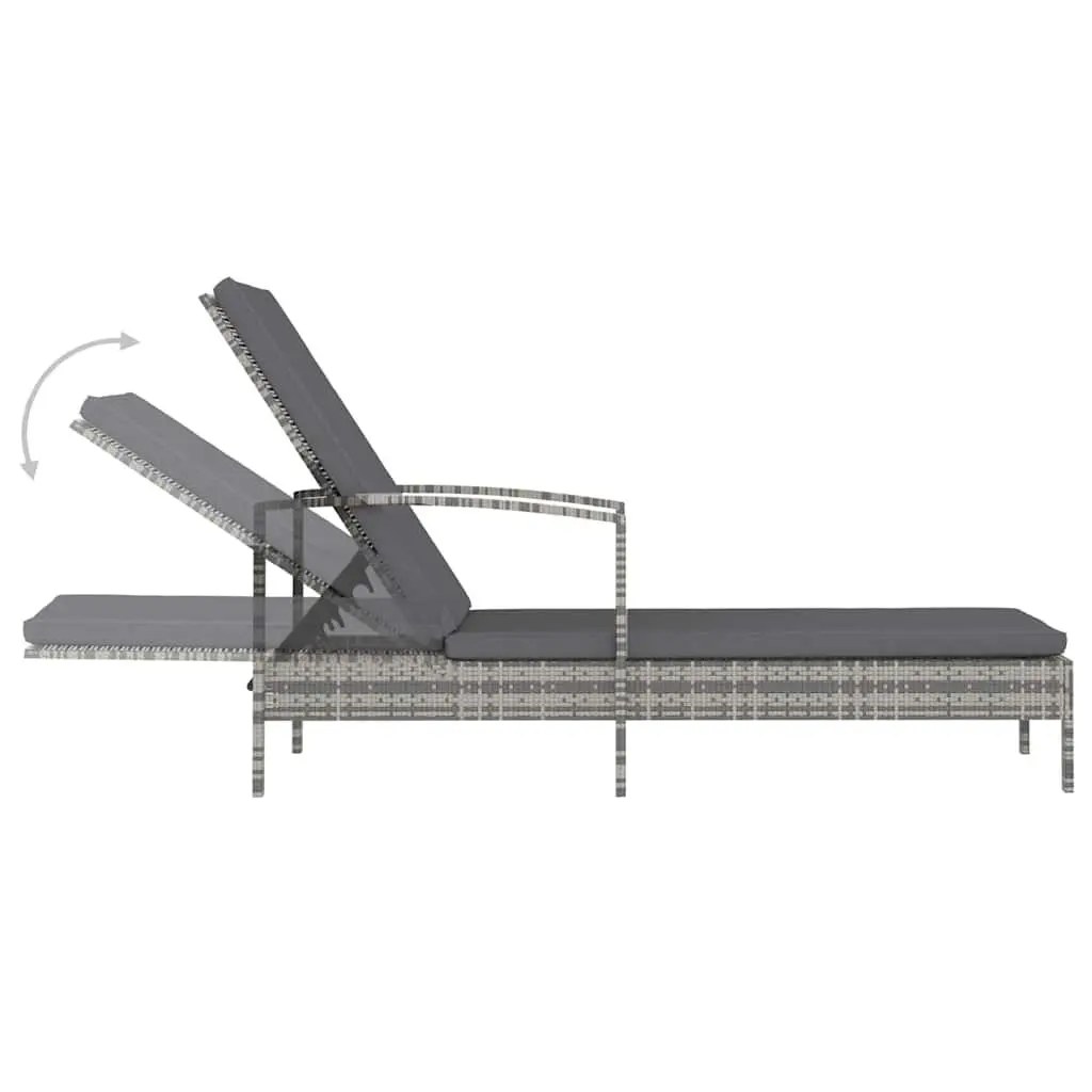 Sun Lounger Outdoor Patio Adjustable Grey Poly Rattan Chair