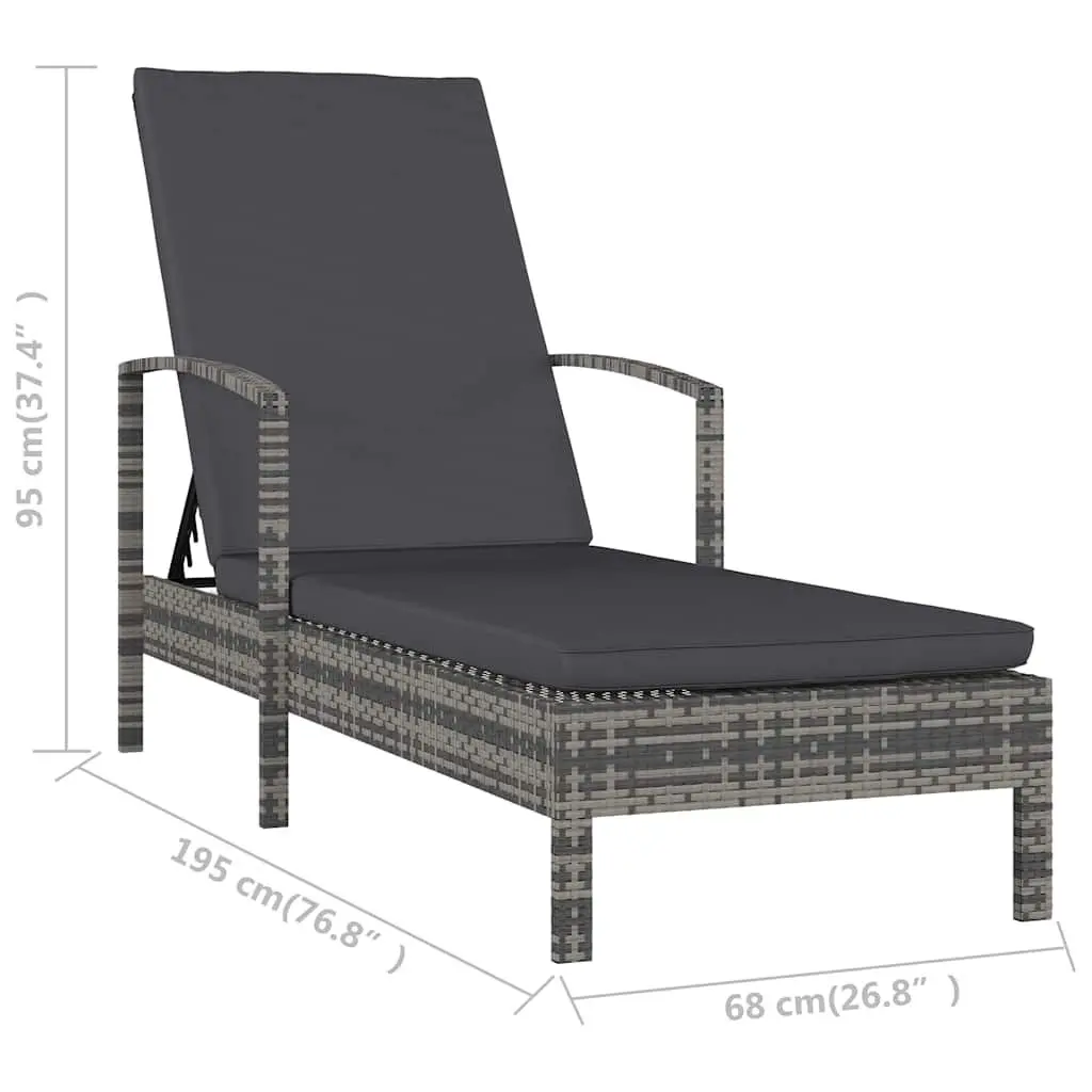 Sun Lounger Outdoor Patio Adjustable Grey Poly Rattan Chair