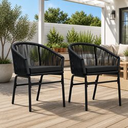 Black Rattan Chairs Set 2 pcs with Cushions Included