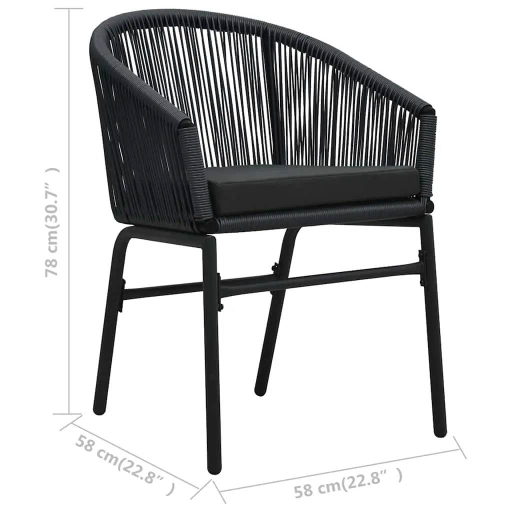 Black Rattan Chairs Set 2 pcs with Cushions Included