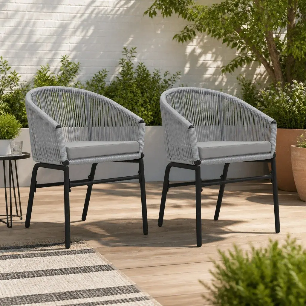 Outdoor Chairs for Garden 2 pcs Grey PE Rattan with Cushions