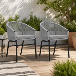 Outdoor Chairs 2 pcs Grey PE Rattan Garden Seating with Cushions Contemporary
