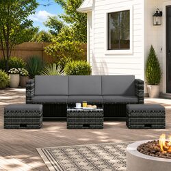 Garden Lounge Set 4 Piece Outdoor Furniture Poly Rattan Sofa Table Cushions