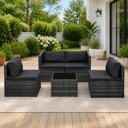 5 Piece Grey Poly Rattan Lounge Set for Outdoors