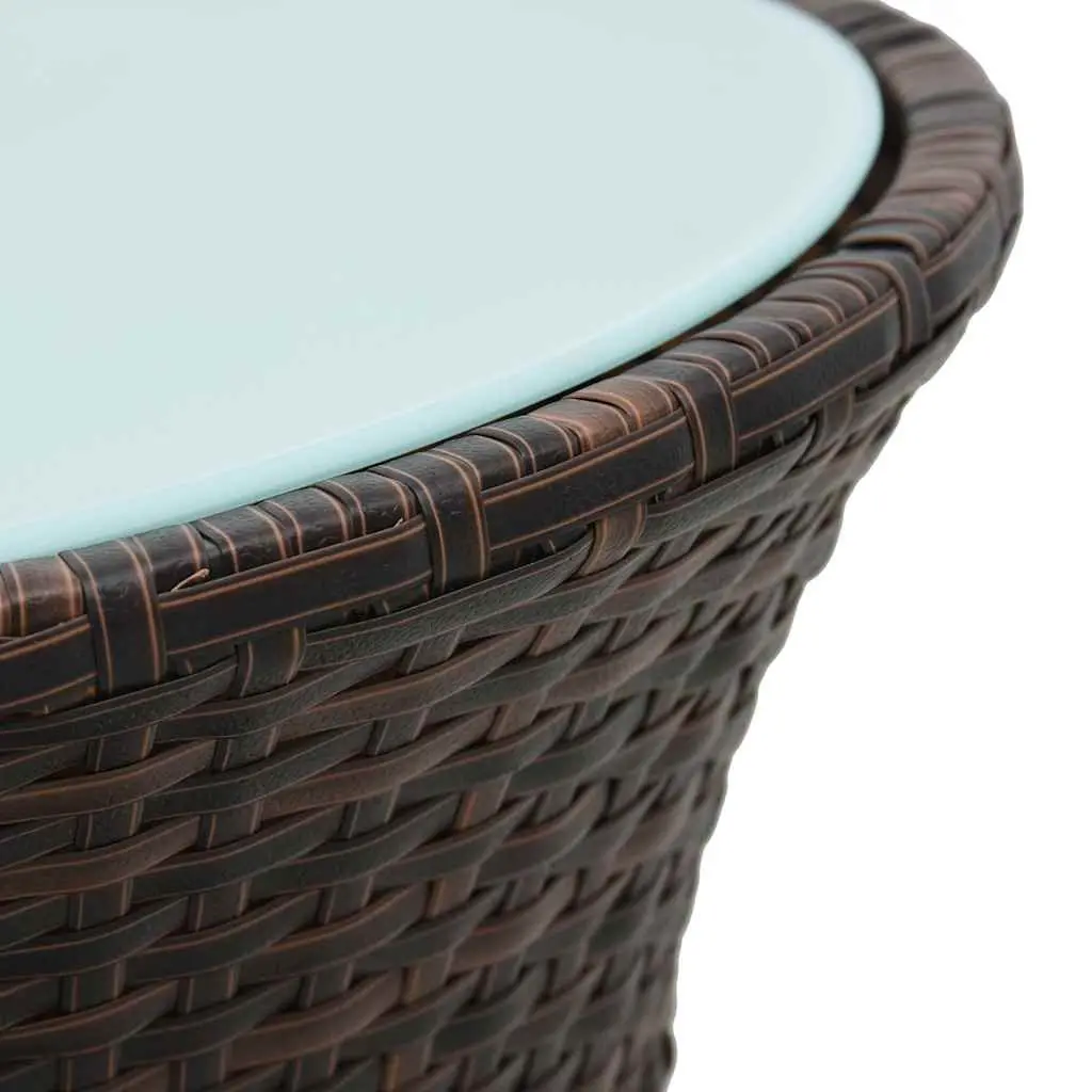 Drum Shape Garden Side Table Outdoor Furniture Brown Poly Rattan Weather