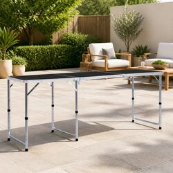 Foldable Camping Table Grey Adjustable Height Portable Picnic Garden Outdoor
