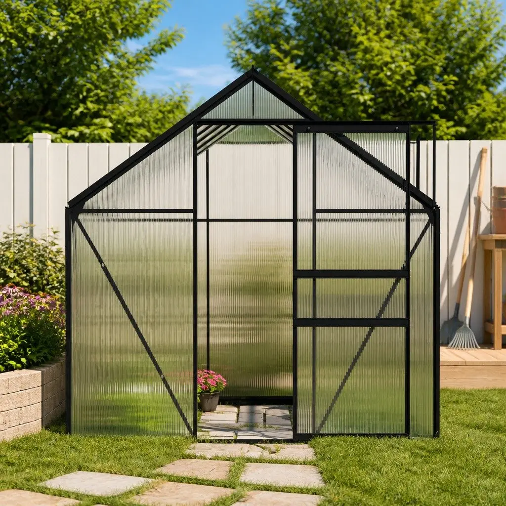 Greenhouse for Garden 5.89m² Anthracite Aluminium Polycarbonate Panels UV Resistant