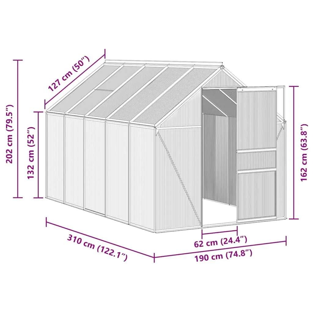 Greenhouse for Garden 5.89m² Anthracite Aluminium Polycarbonate Panels UV Resistant