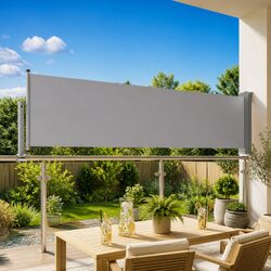 80x300cm Grey Patio Side Awning with Steel Base