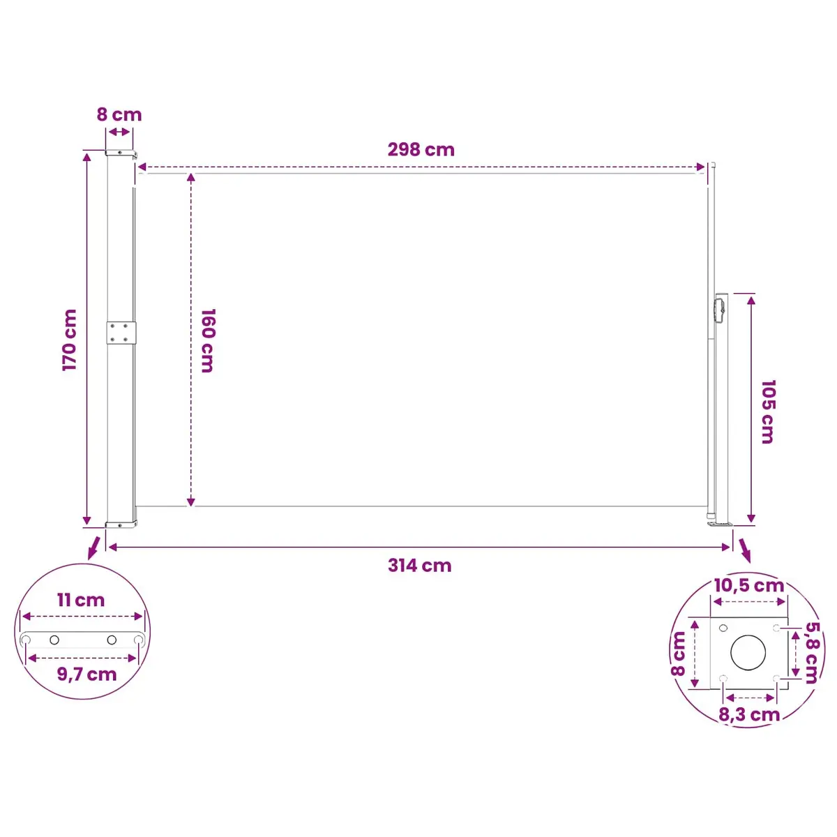 170x300cm Retractable Side Awning