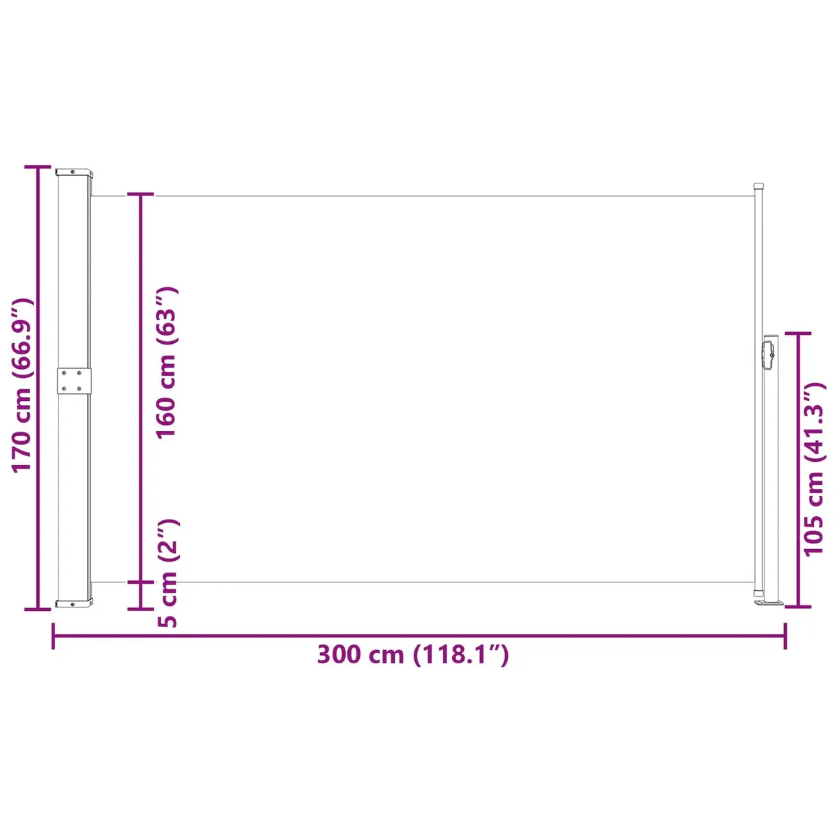 Patio Retractable Side Awning 170x300cm Grey Privacy Screen Outdoor Sunshade