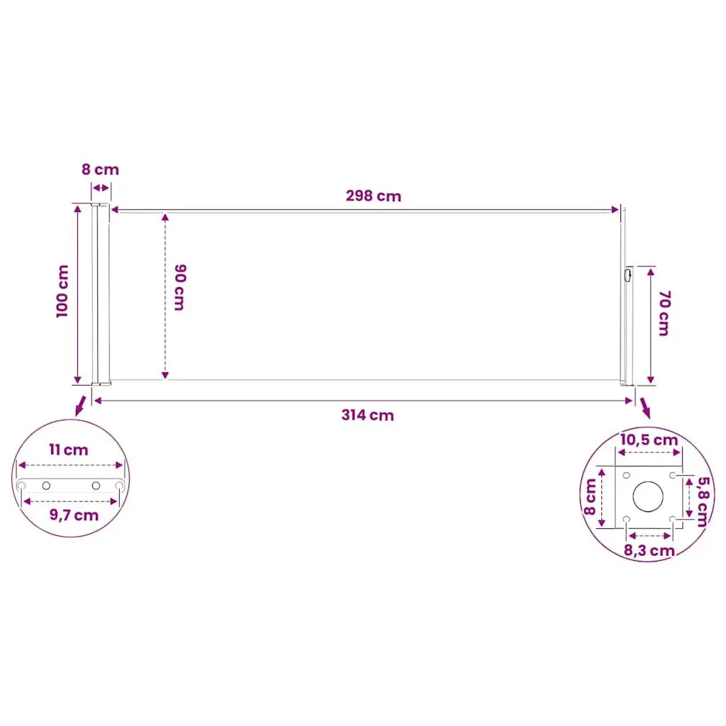 Retractable Side Awning Patio Screen 100x300cm Outdoor Privacy Shade Cream