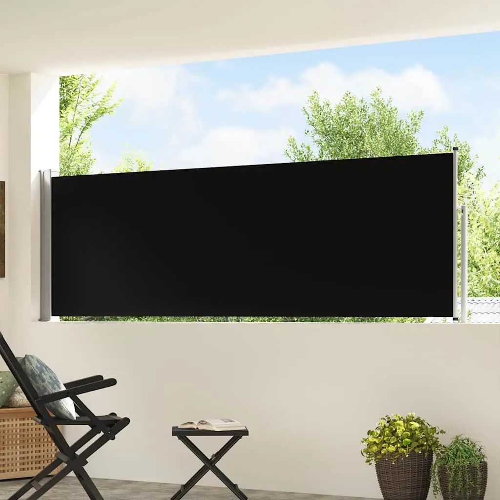 Patio Side Awning Retractable Screen 100x500 cm Black Outdoor Shade Privacy