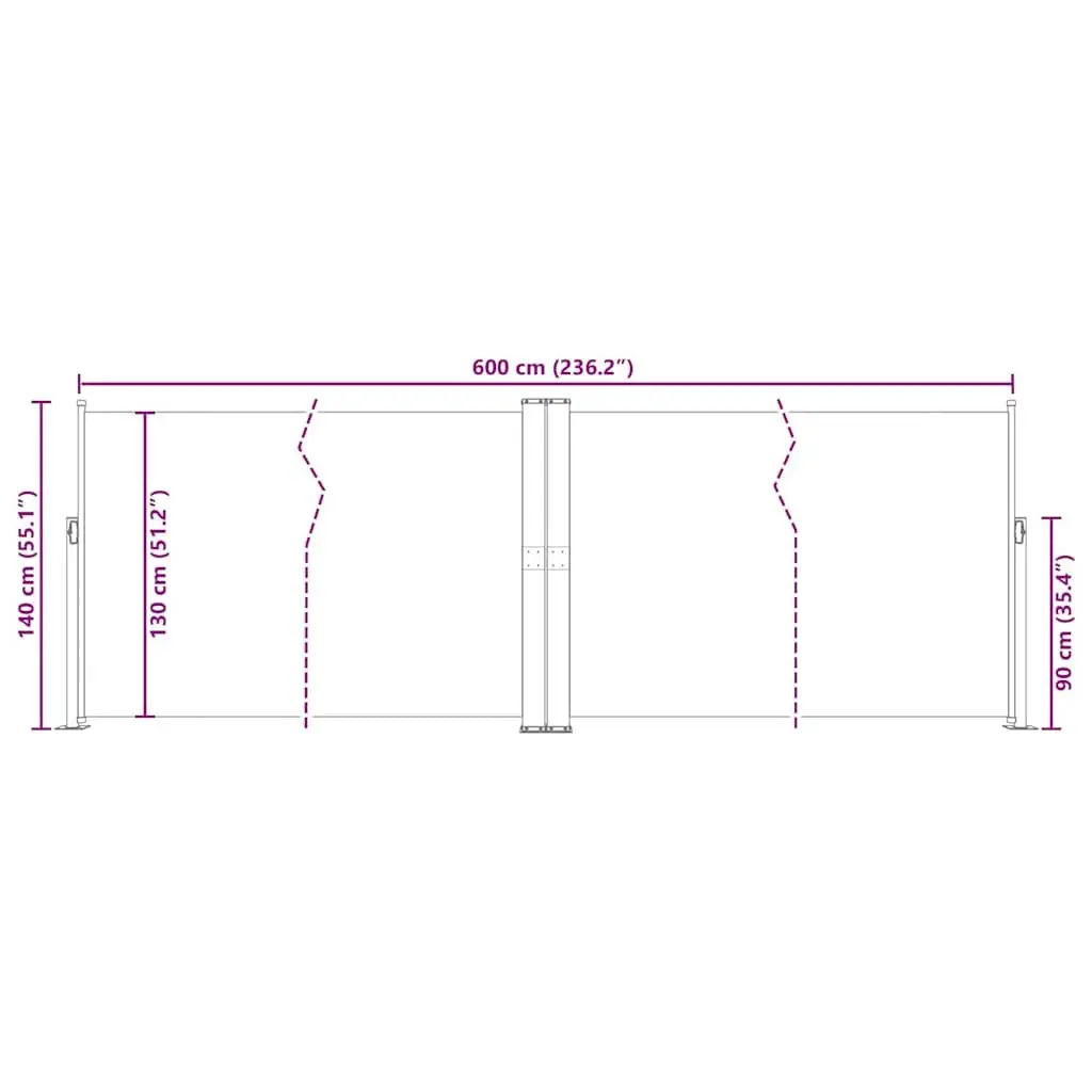 Retractable Side Awning Black 140x600cm Garden Patio Privacy Screen Shade