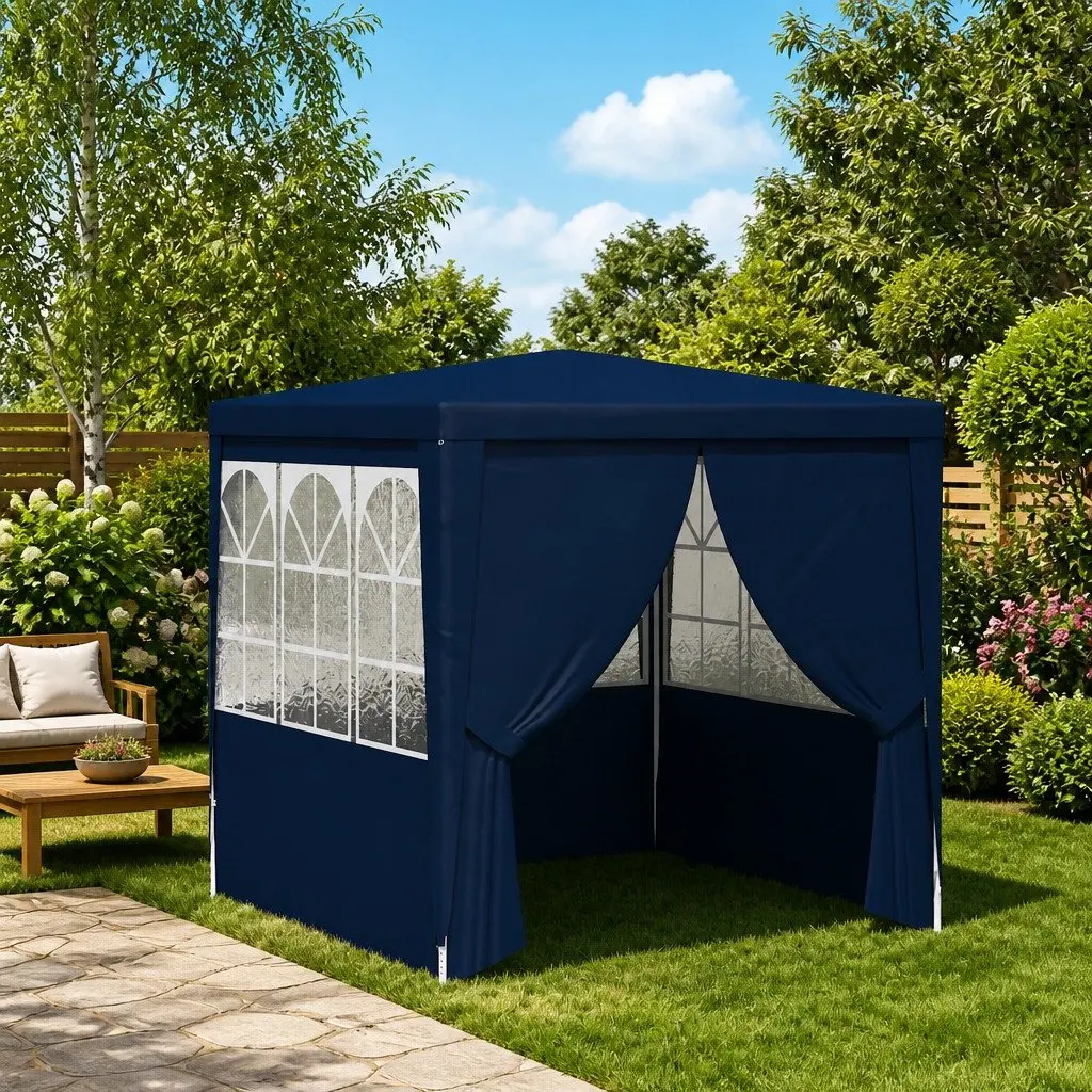 Party Tent 2.5x2.5m Outdoor Gazebo Canopy Side Walls Panels Door Blue Garden
